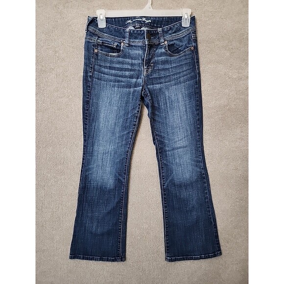 American Eagle Original Boot Cut Jeans Womens 10 Short Blue Dark Wash Stretch - Picture 1 of 8
